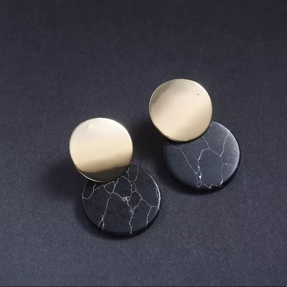 Jewelry - 5/$25 Gold Circle Black Round Marble Drop Earrings